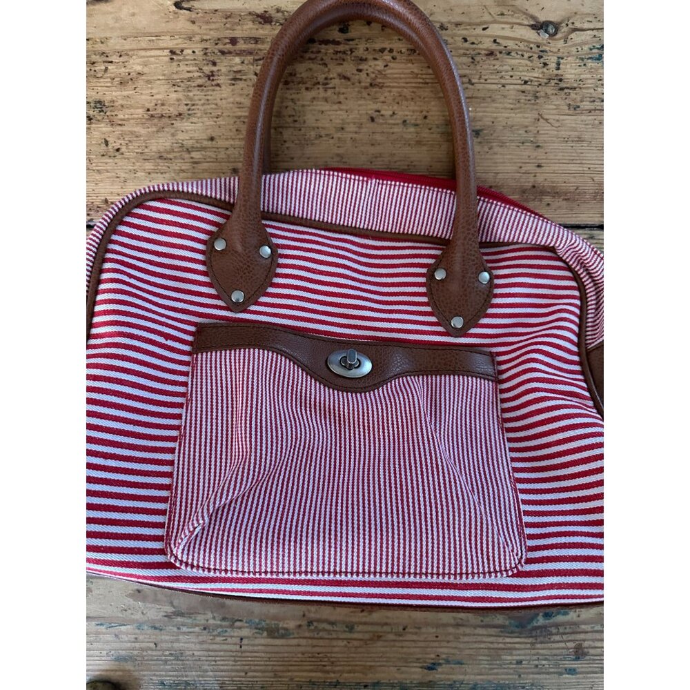 Linea Pelle Blue Womens Red‎ White Purse Handbag tote bag striped pockets